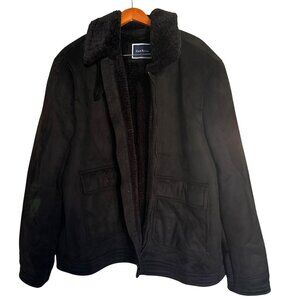 Club Room Mens XXL Black Faux Shearling-Lined Jacket With Full Zipper & Button P